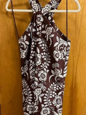 Ann Taylor Brown and White Floral Halter Dress